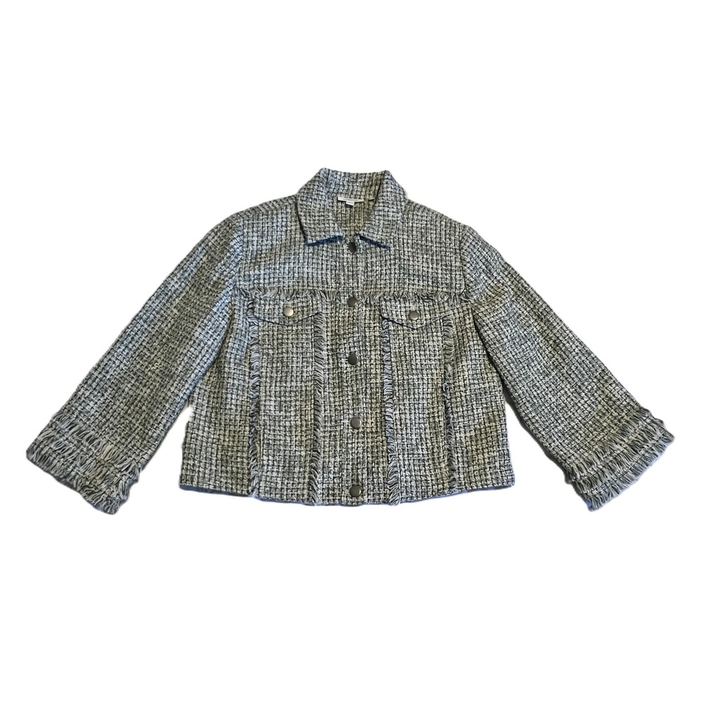 Chico's Verdant Green Fringe Tweed Jacket Size 2 (12 US) Classic Chic Workwear - Picture 2 of 8